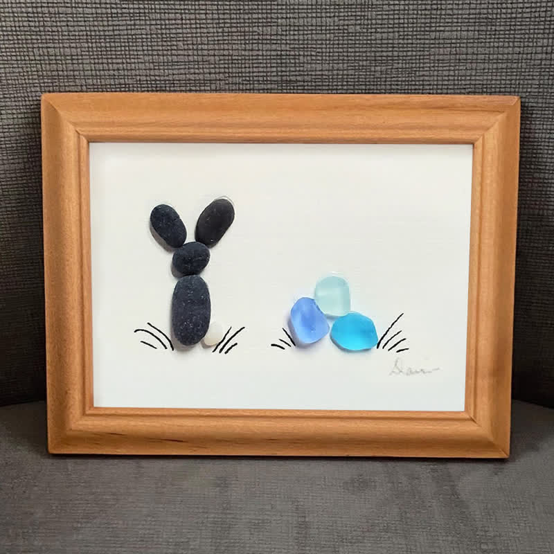 Coastal Spring Bunny & Eggs Sea Glass Framed Art - image 0