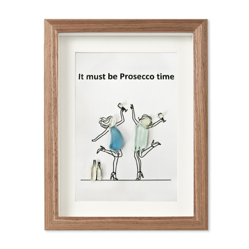 It Must Be Prosecco Time Sea Glass Framed Art - Walnut Brown - 8" X 6" - image 10