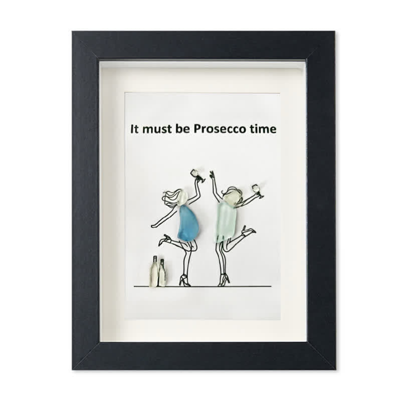 It Must Be Prosecco Time Sea Glass Framed Art - Black - 8" X 6" - image 11