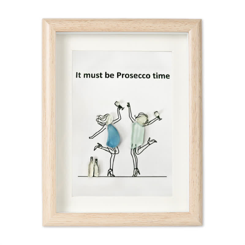 It Must Be Prosecco Time Sea Glass Framed Art - Oak - 8" X 6" - image 9