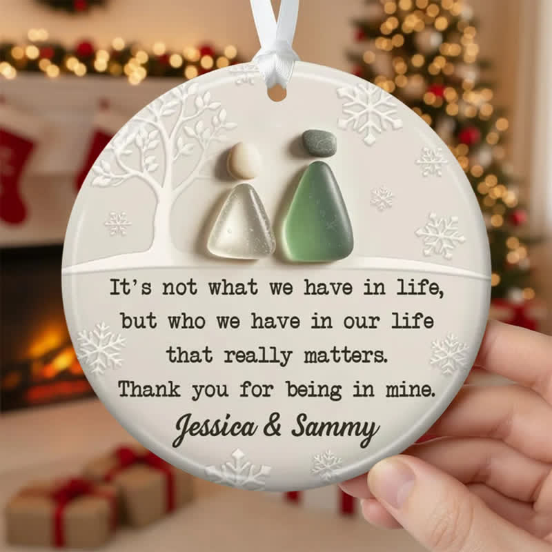 Winter Couple Custom Name Sea Glass Hanging Ornament - Buy 5 Get 2 Free(7 Pcs) - 2.87" × 2.87" × 0.12" - image 0