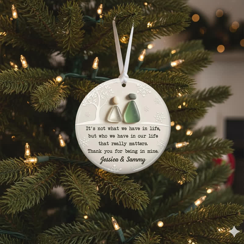 Winter Couple Custom Name Sea Glass Hanging Ornament - image 5