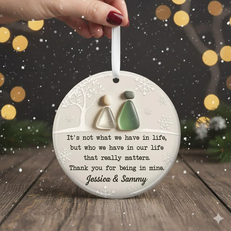 Winter Couple Custom Name Sea Glass Hanging Ornament - image 2