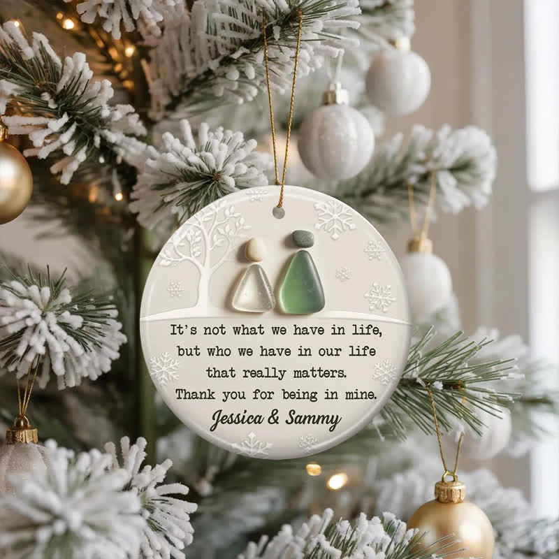 Winter Couple Custom Name Sea Glass Hanging Ornament - image 3