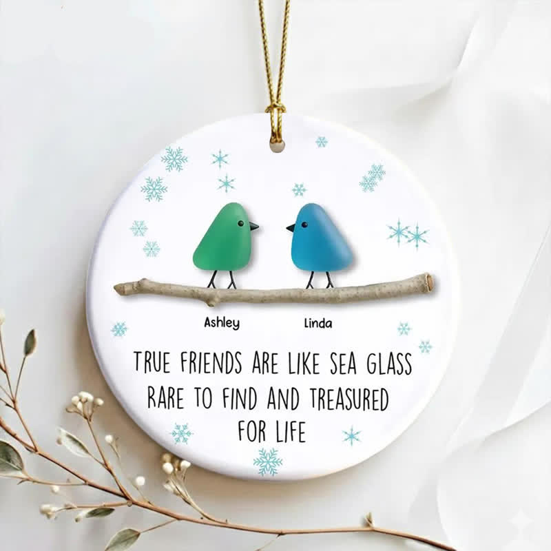 True Friends Birds Custom Name Sea Glass Hanging Ornament - image 1