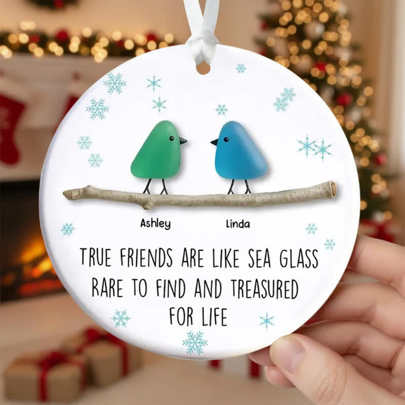 True Friends Birds Custom Name Sea Glass Hanging Ornament - Buy 5 Get 2 Free(7 Pcs) - 2.87" × 2.87" × 0.12" - image 0