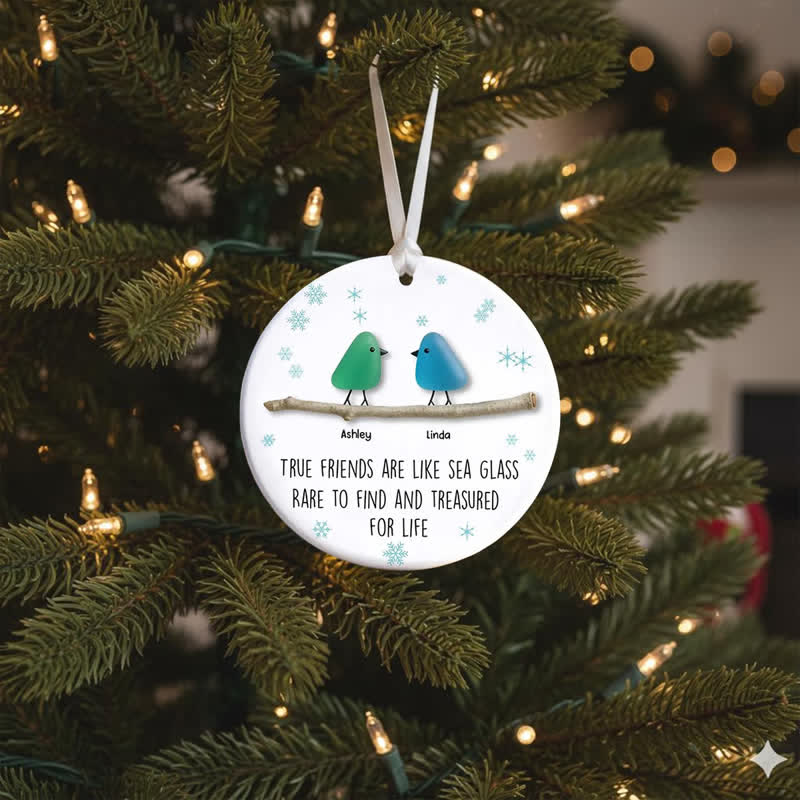 True Friends Birds Custom Name Sea Glass Hanging Ornament - image 4