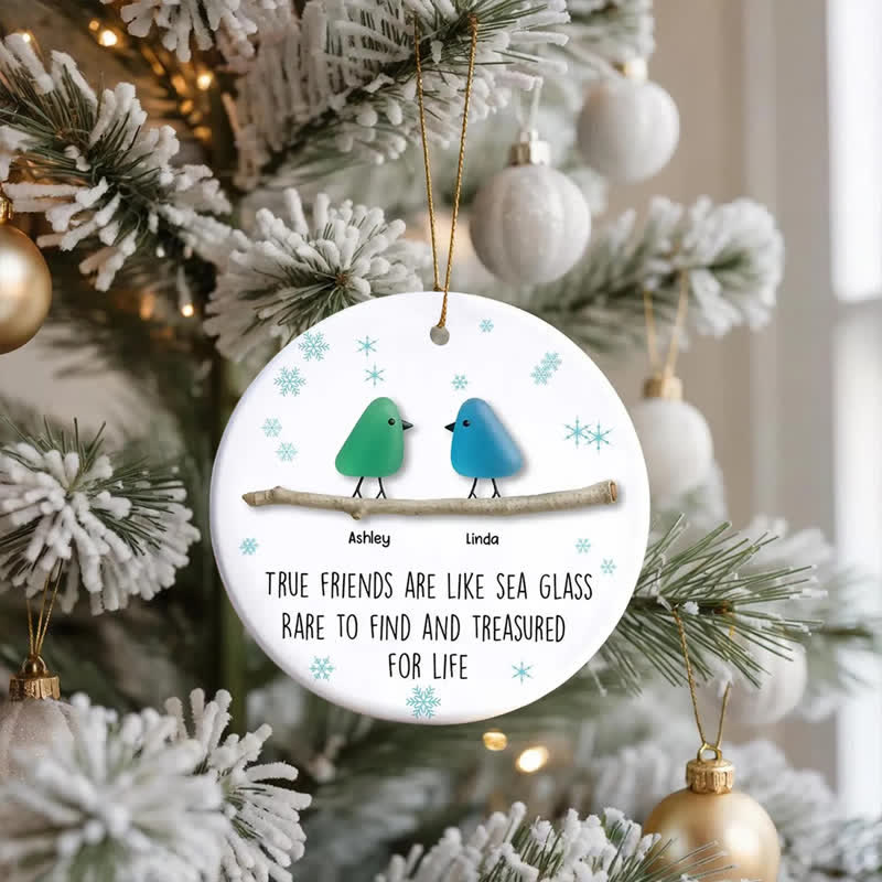 True Friends Birds Custom Name Sea Glass Hanging Ornament - image 5