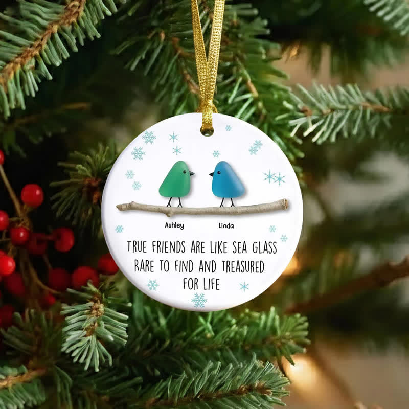True Friends Birds Custom Name Sea Glass Hanging Ornament - image 3