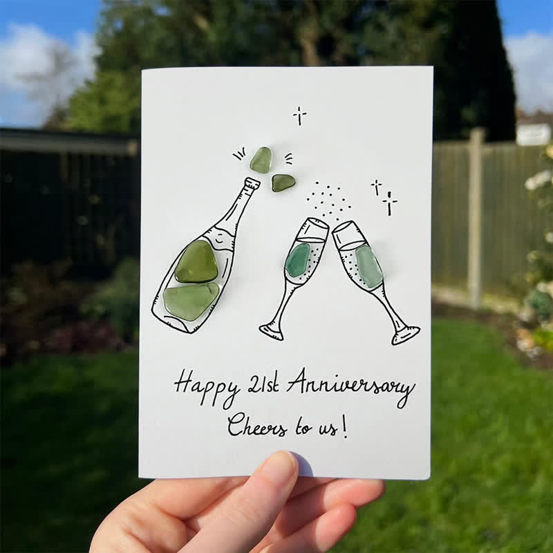 "Cheers to Us" Custom Anniversary Sea Glass Framed Art - Seaglass Card - 8" X 6" - image 1