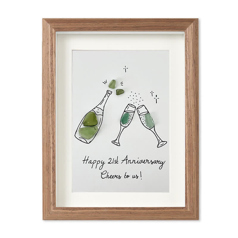 "Cheers to Us" Custom Anniversary Sea Glass Framed Art - Walnut Brown - 8" X 6" - image 10