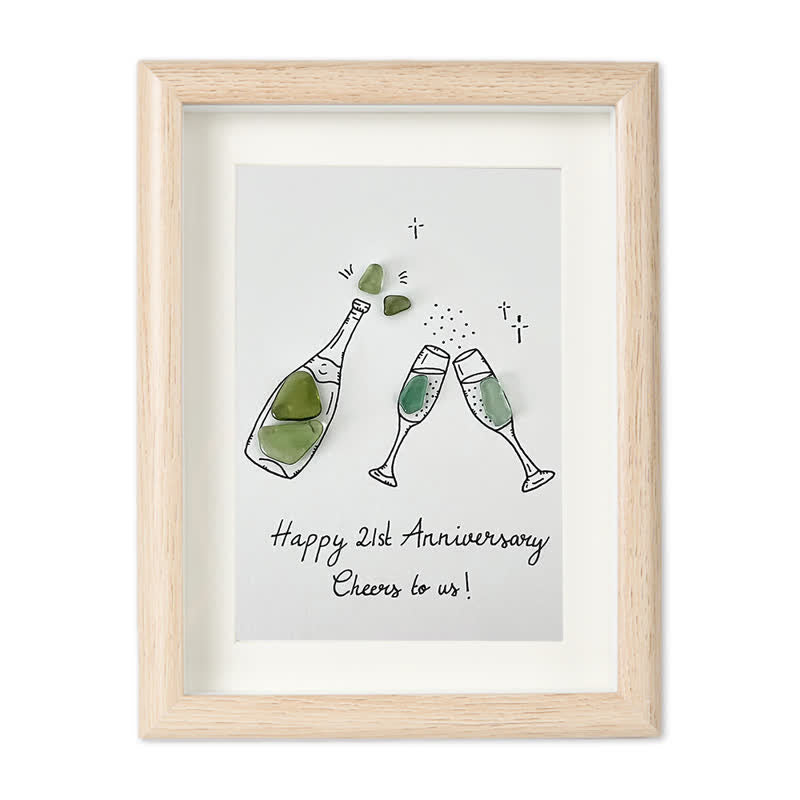 "Cheers to Us" Custom Anniversary Sea Glass Framed Art - Oak - 8" X 6" - image 9