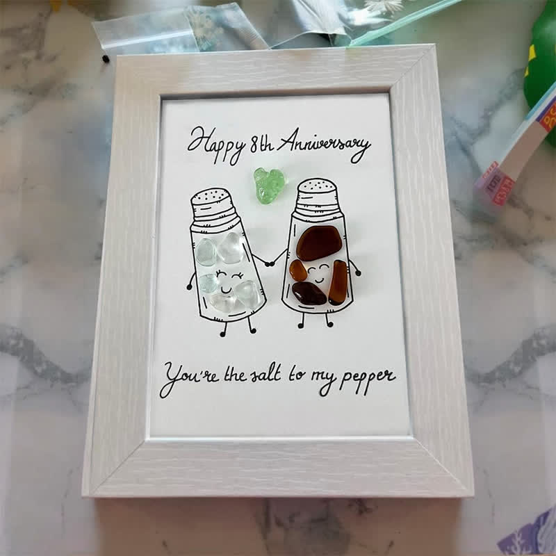 Salt & Pepper Custom Anniversary Sea Glass Framed Art - image 8
