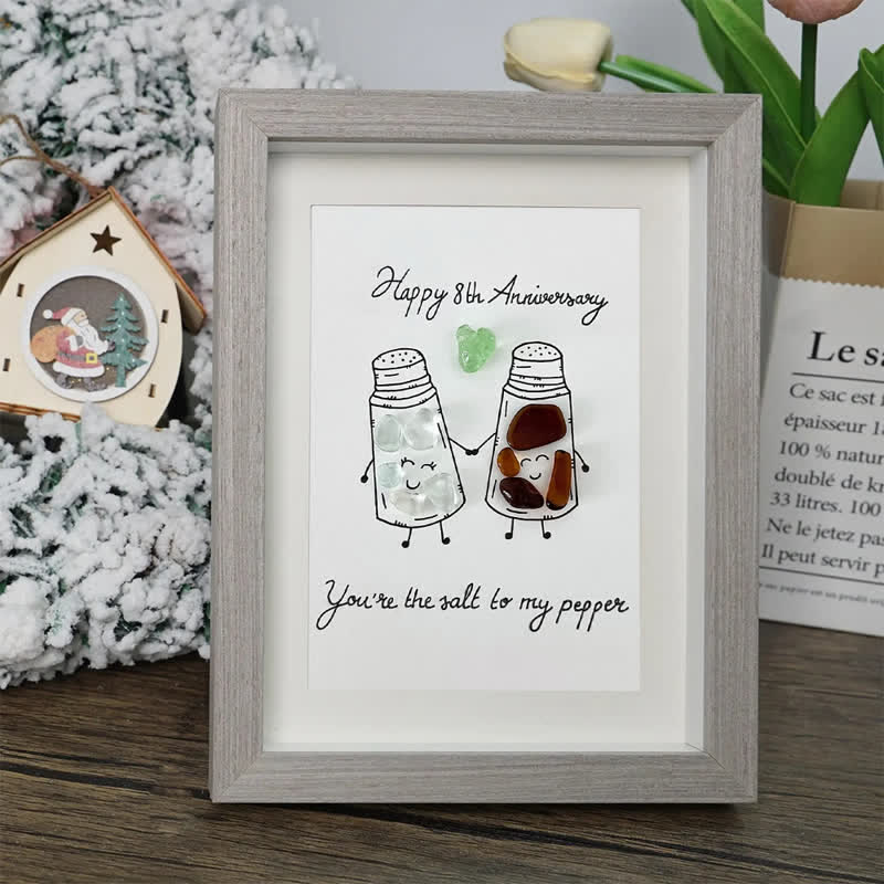 Salt & Pepper Custom Anniversary Sea Glass Framed Art - image 0