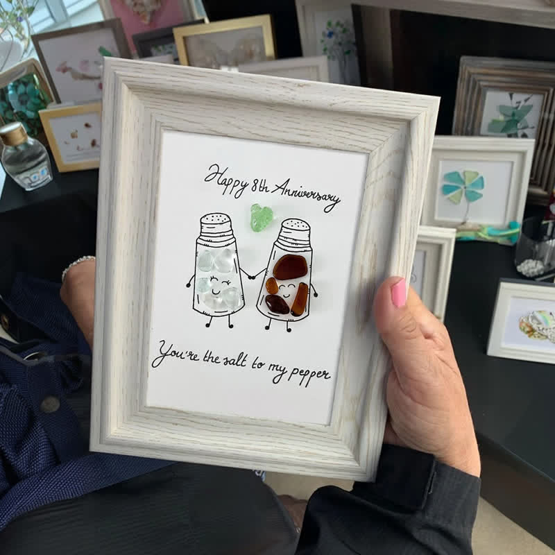 Salt & Pepper Custom Anniversary Sea Glass Framed Art - image 4