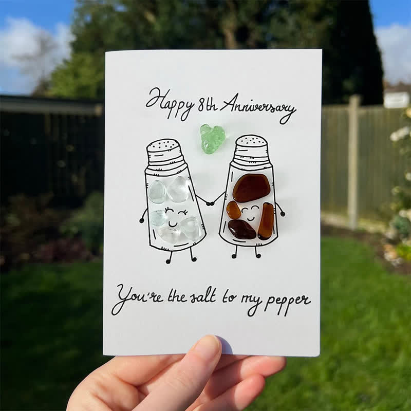 Salt & Pepper Custom Anniversary Sea Glass Framed Art - Seaglass Card - 8" X 6" - image 1