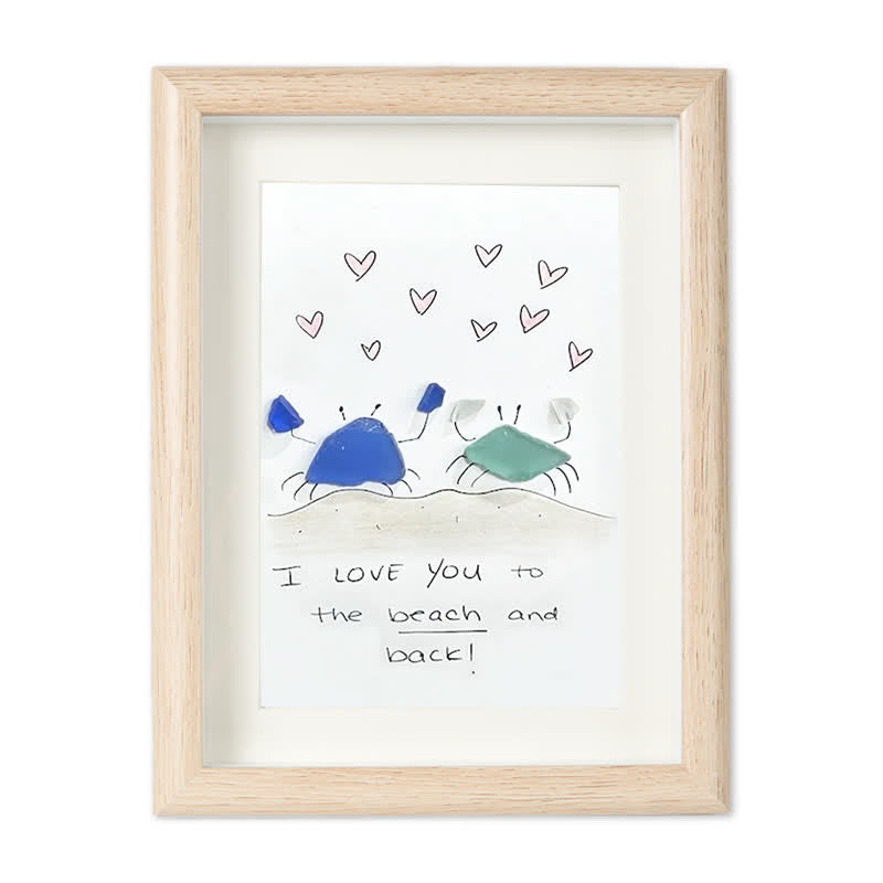 "I Love You to the Beach and Back" Crab Sea Glass Framed Art - Oak - 8" X 6" - image 9