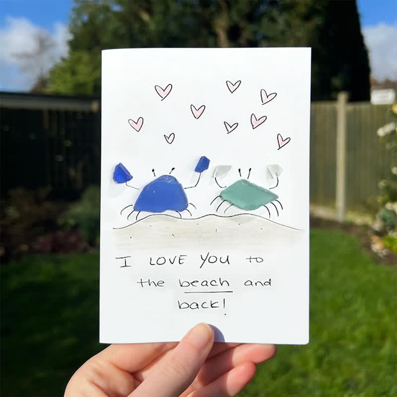 "I Love You to the Beach and Back" Crab Sea Glass Framed Art - Seaglass Card - 8" X 6" - image 1