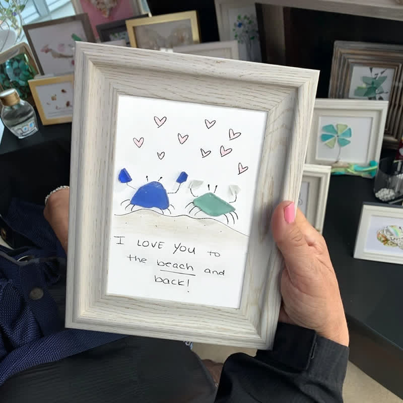"I Love You to the Beach and Back" Crab Sea Glass Framed Art - image 0