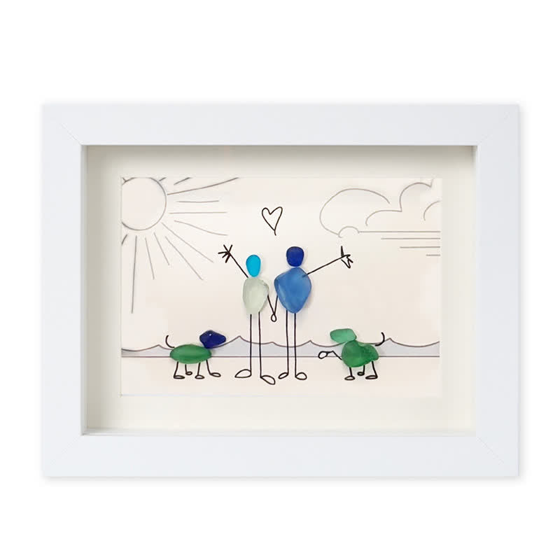 Beach Couple & Loyal Dogs Sea Glass Framed Art - White - 6" X 8" - image 15