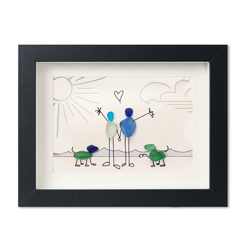 Beach Couple & Loyal Dogs Sea Glass Framed Art - Black - 6" X 8" - image 14
