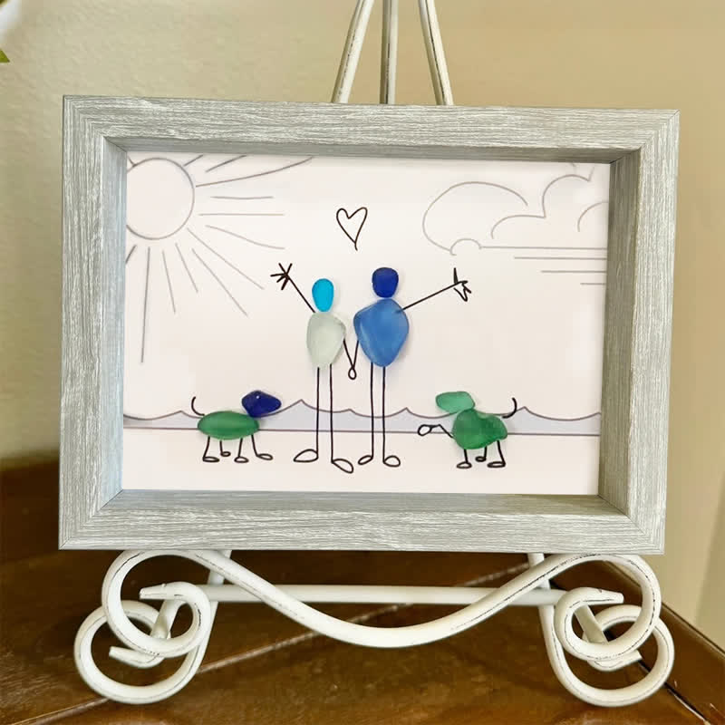 Beach Couple & Loyal Dogs Sea Glass Framed Art - image 8