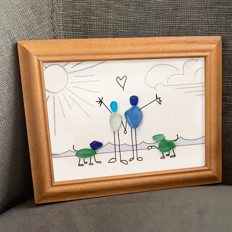 Beach Couple & Loyal Dogs Sea Glass Framed Art - image 6