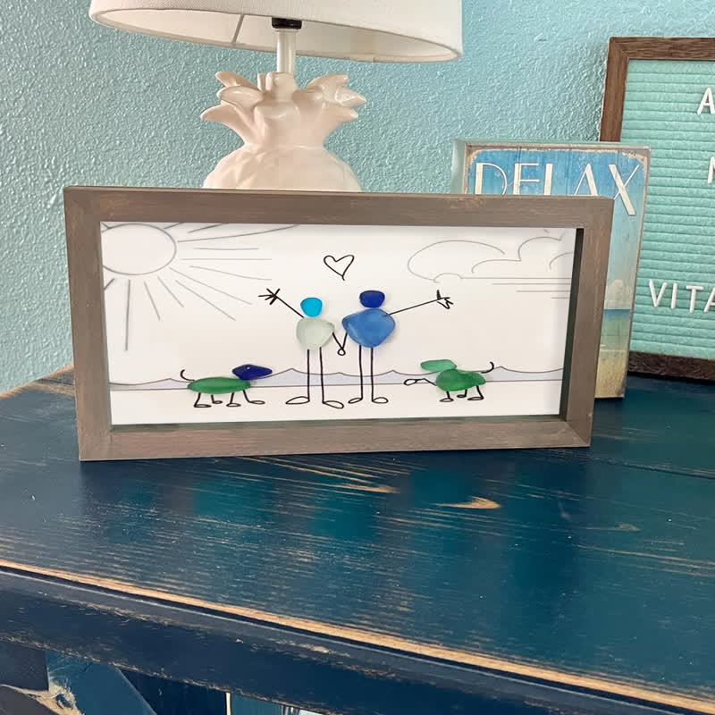 Beach Couple & Loyal Dogs Sea Glass Framed Art - image 10