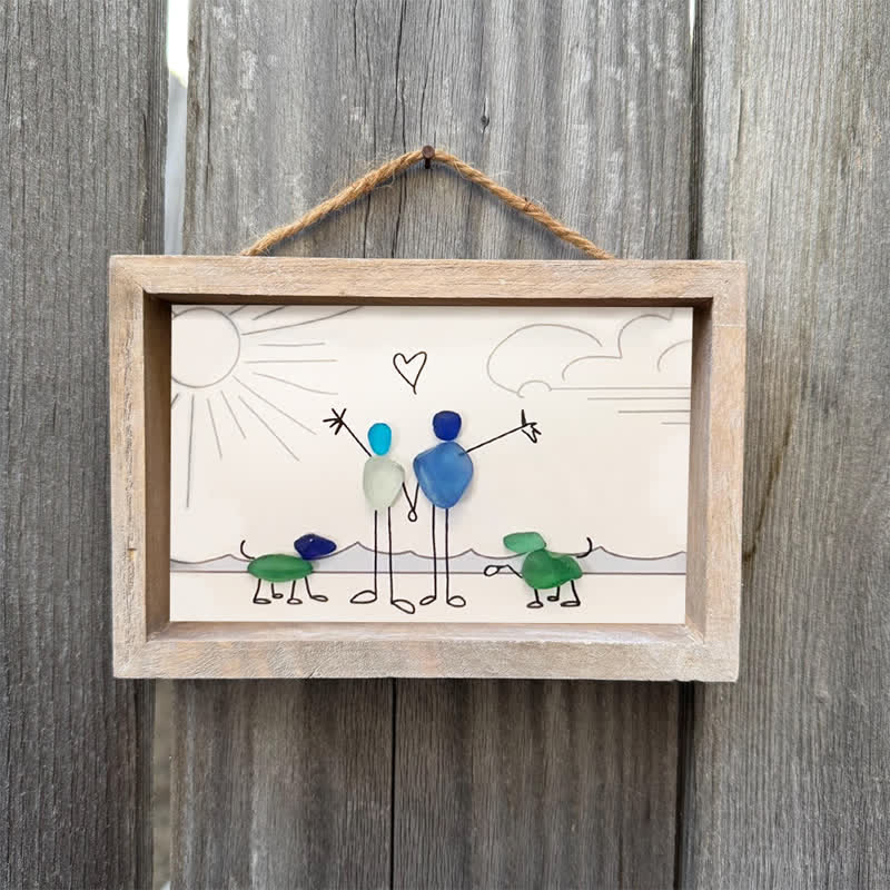 Beach Couple & Loyal Dogs Sea Glass Framed Art - image 11