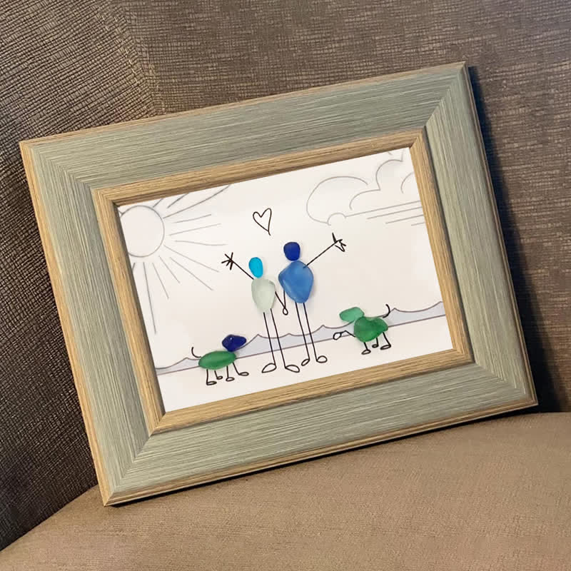 Beach Couple & Loyal Dogs Sea Glass Framed Art - image 9