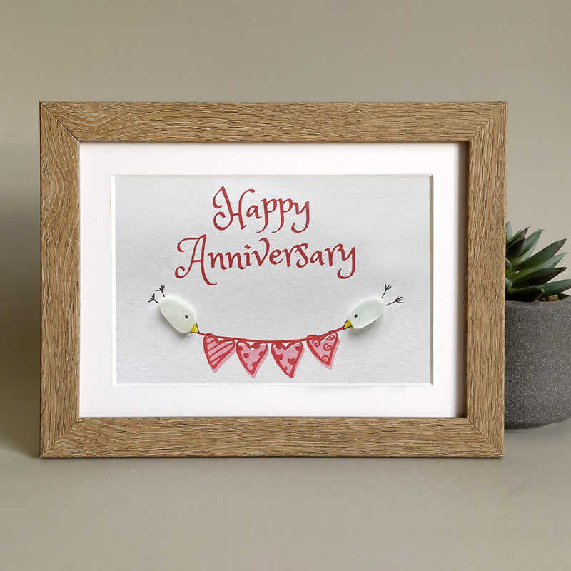Birds & Heart Bunting Happy Anniversary Sea Glass Framed Art - image 9