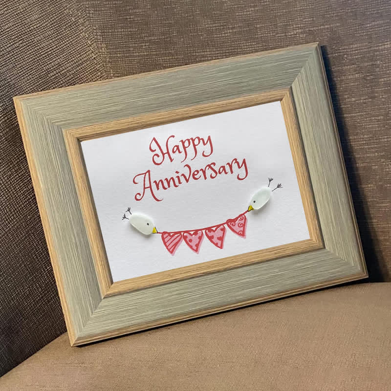 Birds & Heart Bunting Happy Anniversary Sea Glass Framed Art - image 7