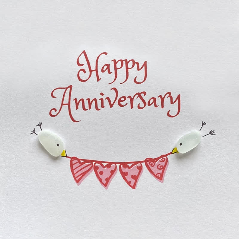 Birds & Heart Bunting Happy Anniversary Sea Glass Framed Art - image 2