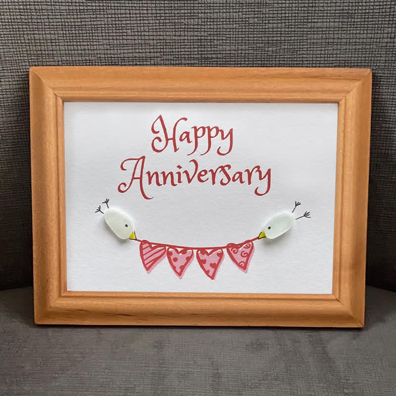 Birds & Heart Bunting Happy Anniversary Sea Glass Framed Art - image 5