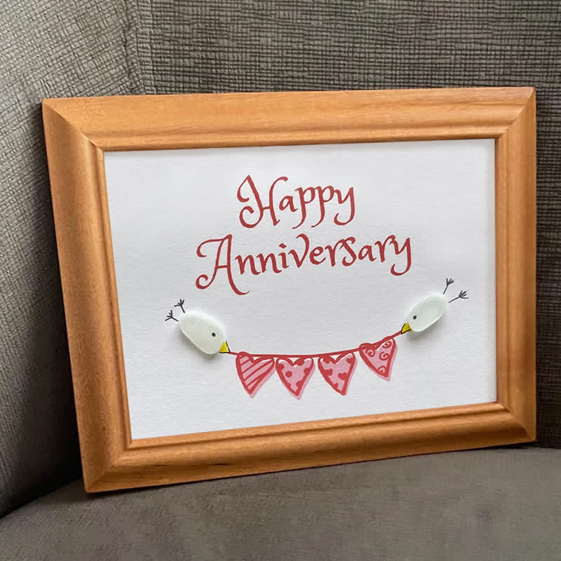 Birds & Heart Bunting Happy Anniversary Sea Glass Framed Art - image 6