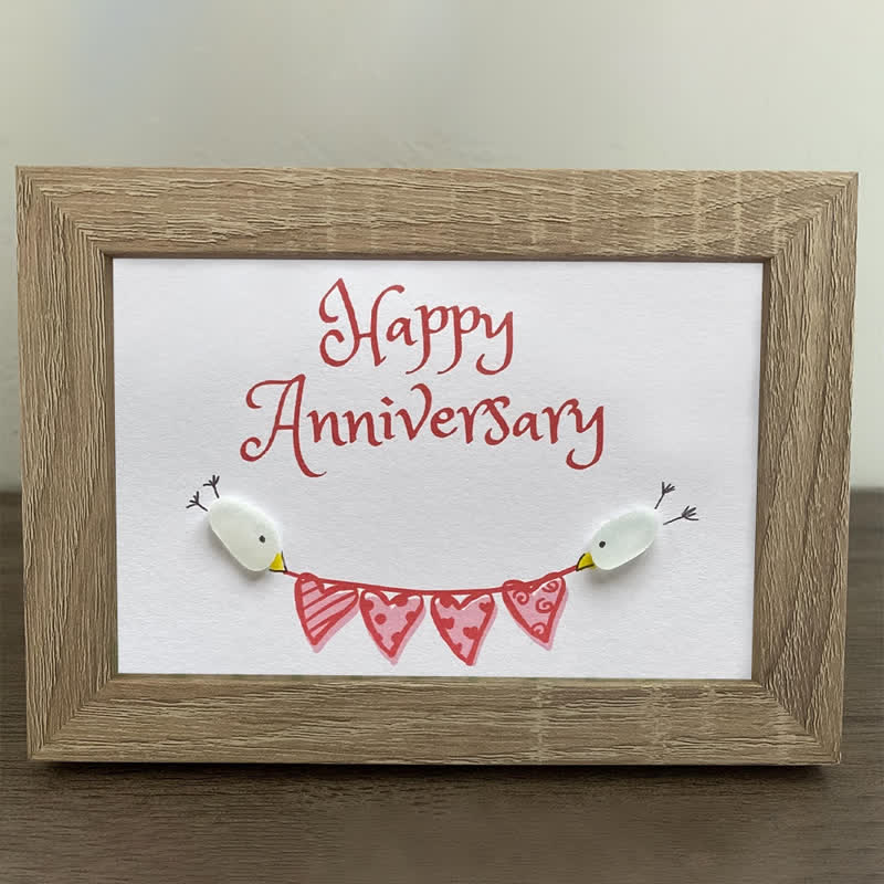 Birds & Heart Bunting Happy Anniversary Sea Glass Framed Art - image 8