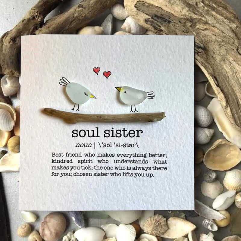 Soul Sister Definition Birds Sea Glass Framed Art - Seaglass Card - 8" X 8" - image 1