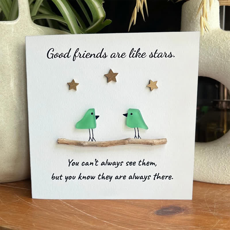 Good Friends Are Like Stars Birds Sea Glass Framed Art - Seaglass Card - 8" X 8" - image 1