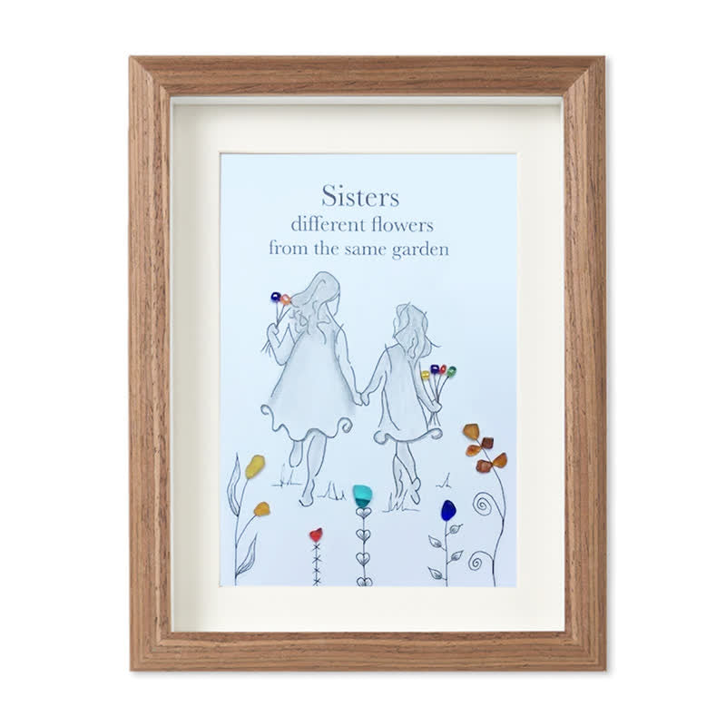 Coastal Sisterhood Quote Flower Sea Glass Framed Art - Walnut Brown - 8" X 6" - image 10