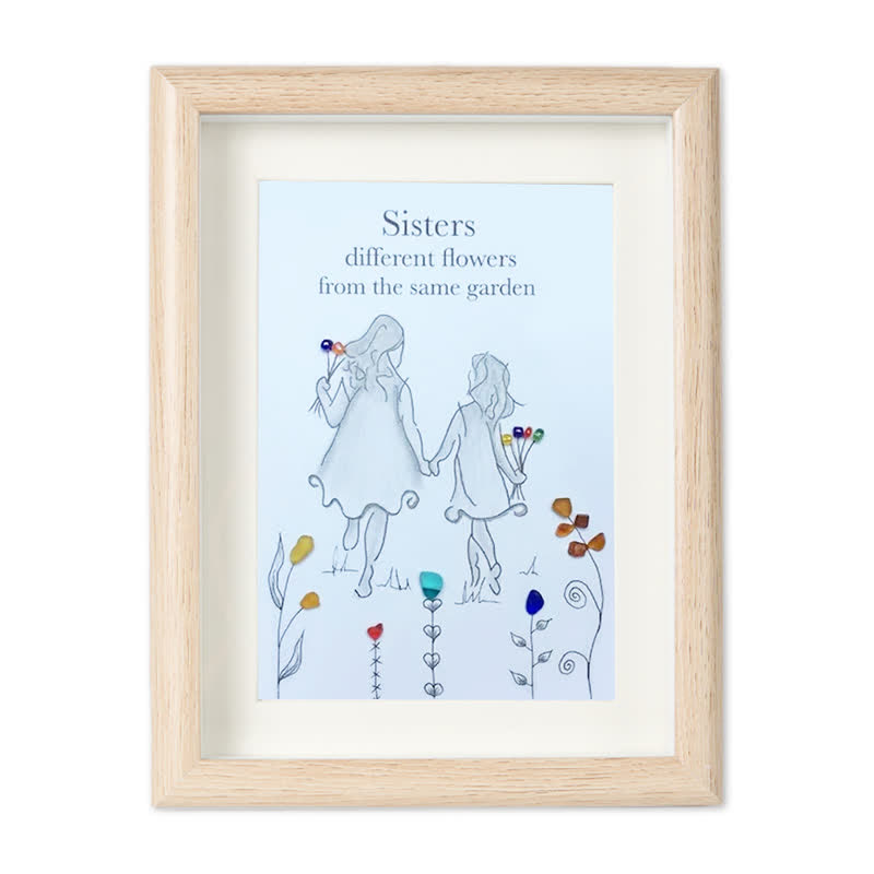 Coastal Sisterhood Quote Flower Sea Glass Framed Art - Oak - 8" X 6" - image 9