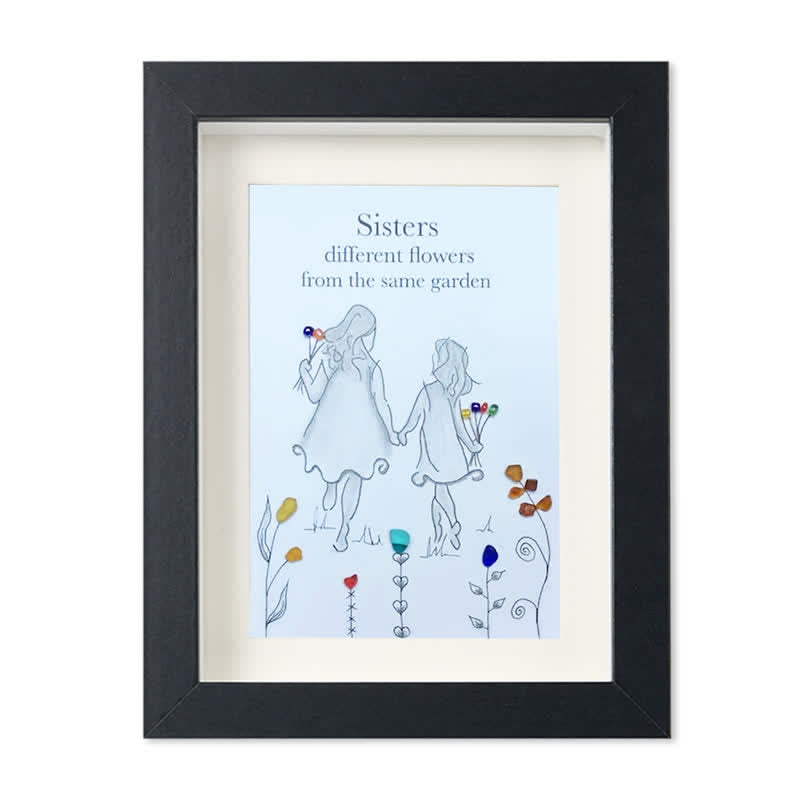 Coastal Sisterhood Quote Flower Sea Glass Framed Art - Black - 8" X 6" - image 11