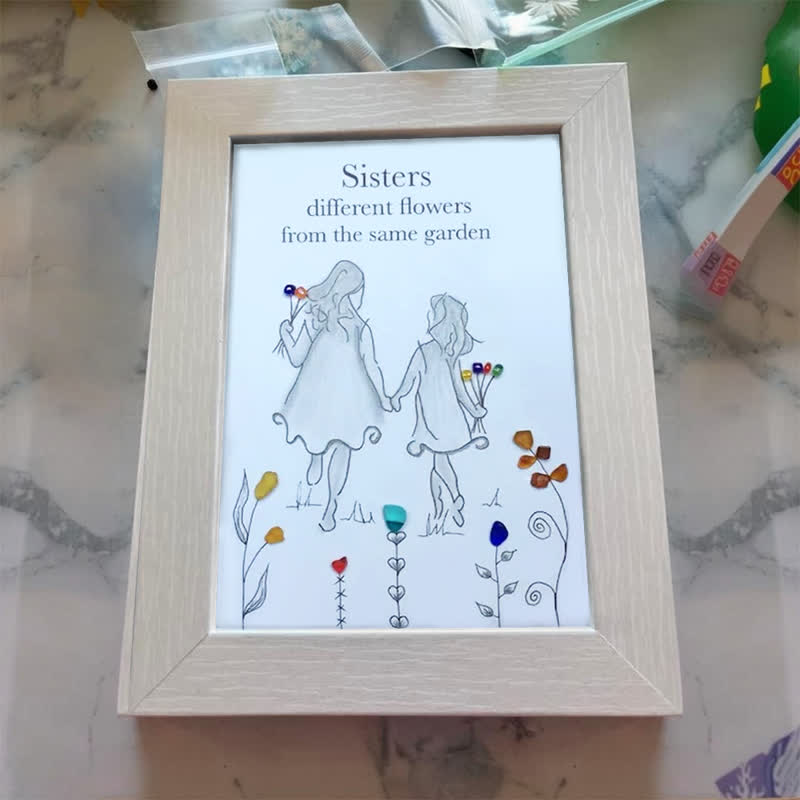 Coastal Sisterhood Quote Flower Sea Glass Framed Art - image 5