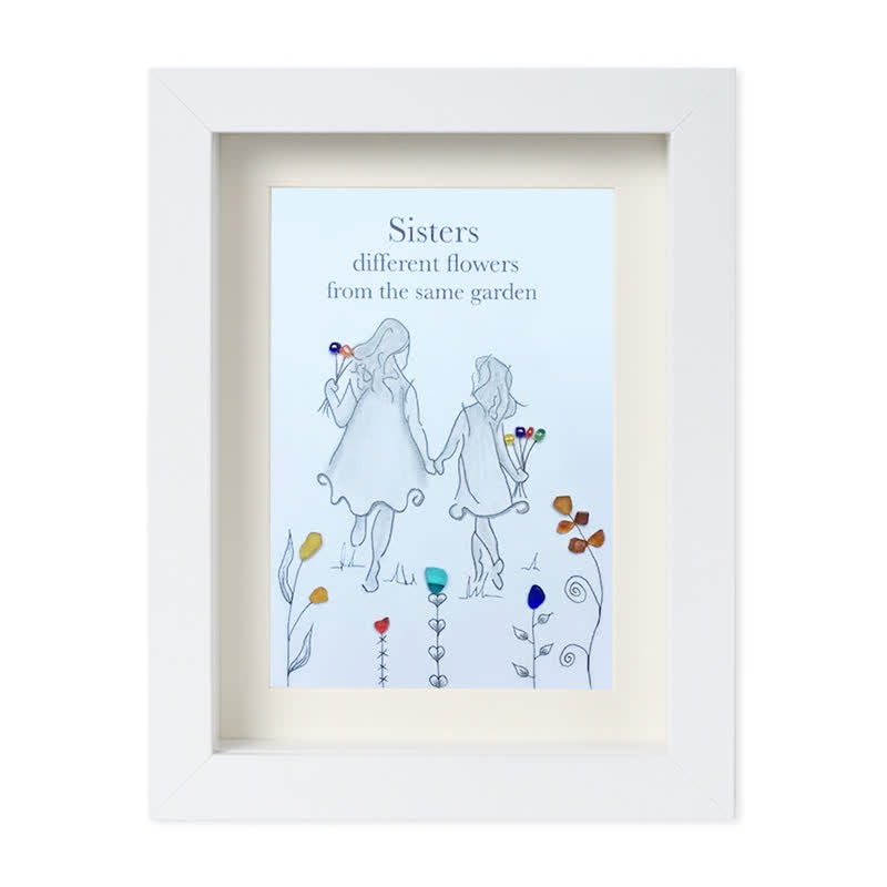 Coastal Sisterhood Quote Flower Sea Glass Framed Art - White - 8" X 6" - image 12