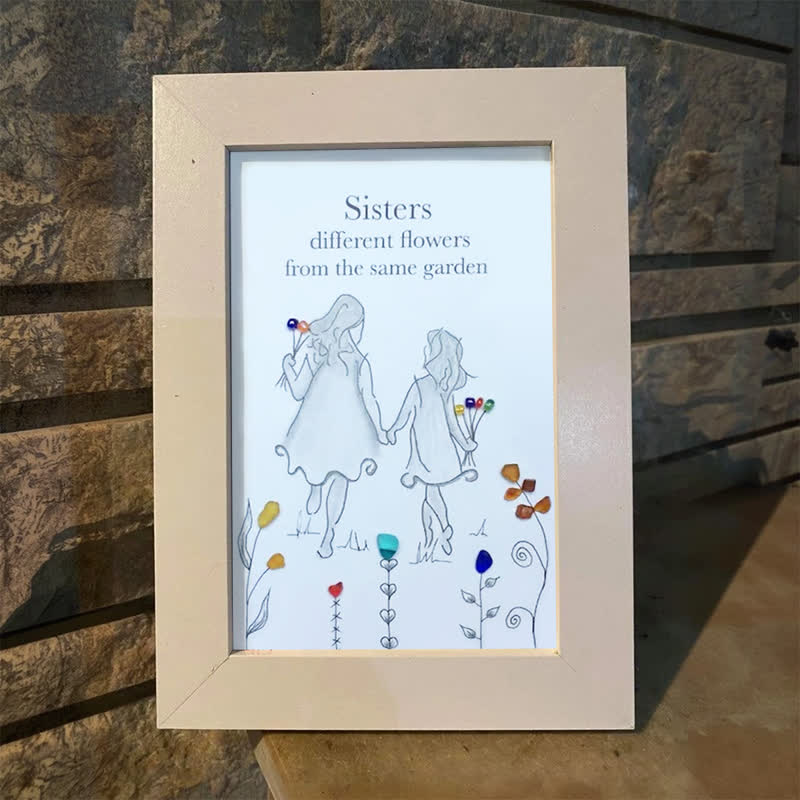 Coastal Sisterhood Quote Flower Sea Glass Framed Art - image 0