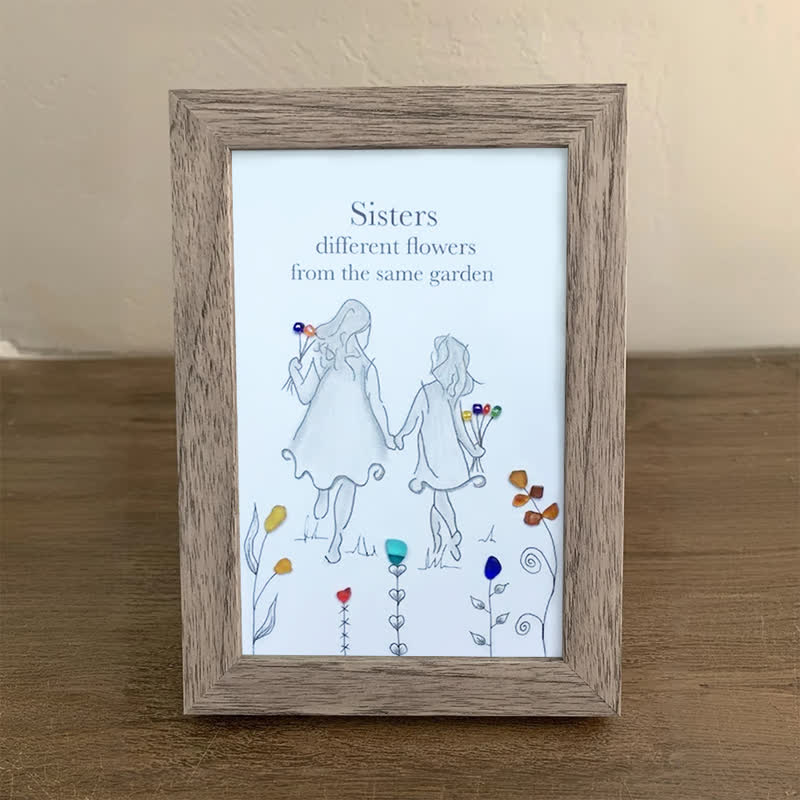 Coastal Sisterhood Quote Flower Sea Glass Framed Art - image 3
