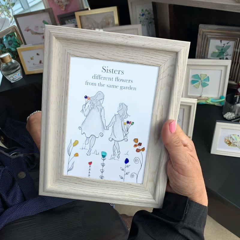 Coastal Sisterhood Quote Flower Sea Glass Framed Art - image 7