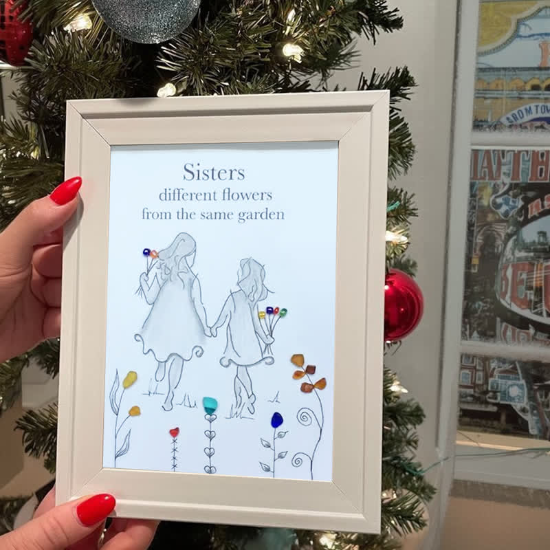 Coastal Sisterhood Quote Flower Sea Glass Framed Art - image 6