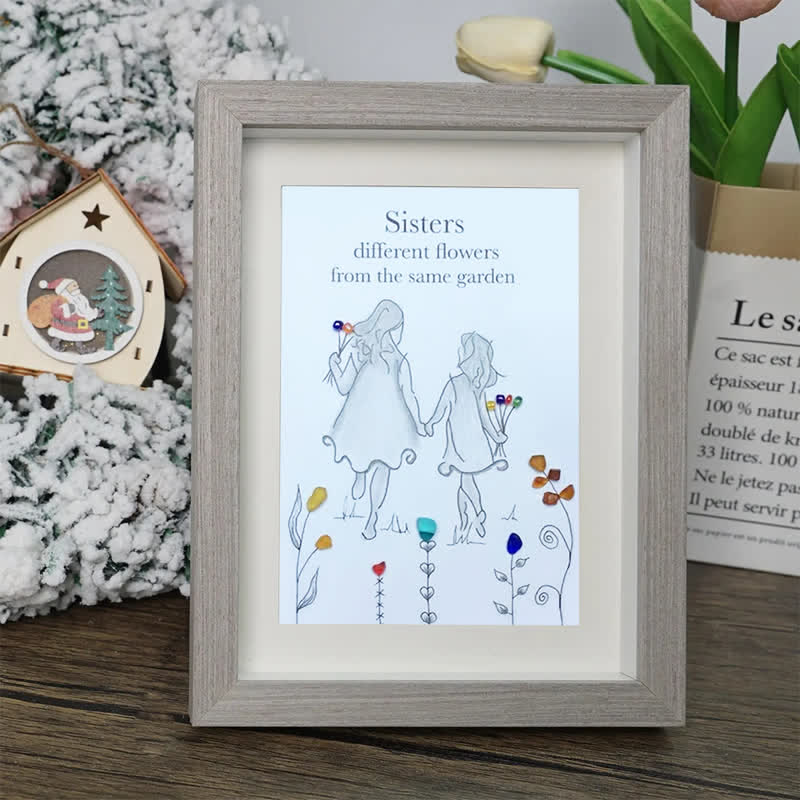 Coastal Sisterhood Quote Flower Sea Glass Framed Art - image 4