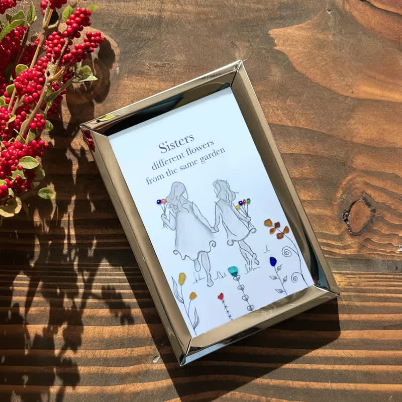 Coastal Sisterhood Quote Flower Sea Glass Framed Art - image 8