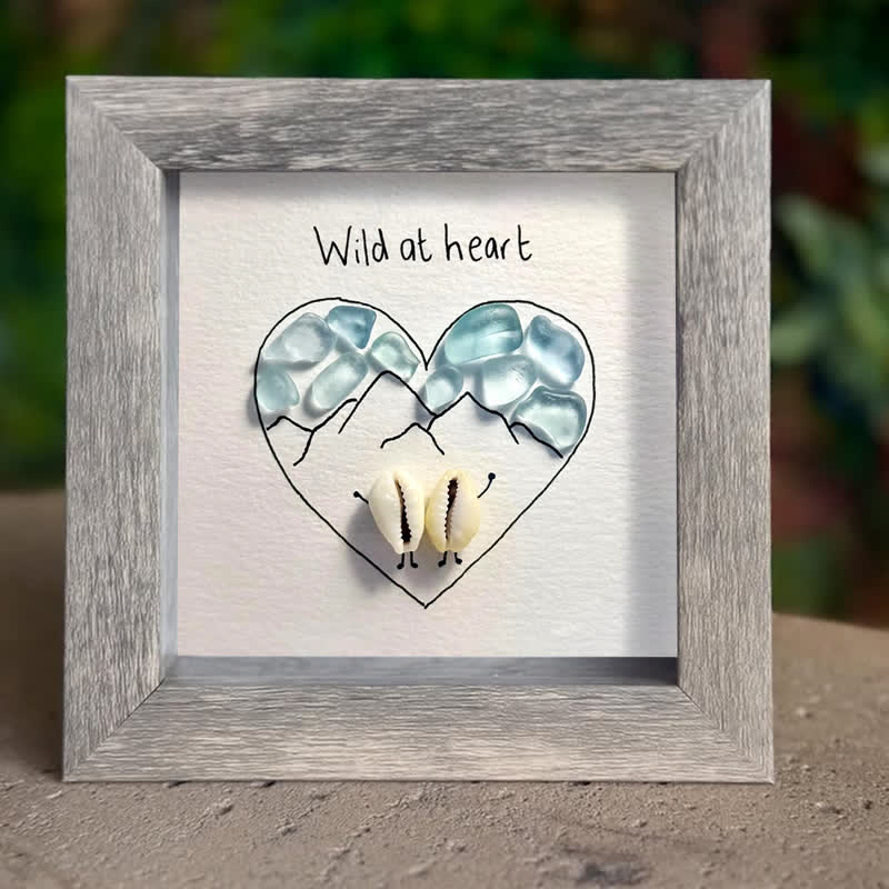 "Wild at Heart" Mountains & Shell Couple Sea Glass Framed Art - image 7